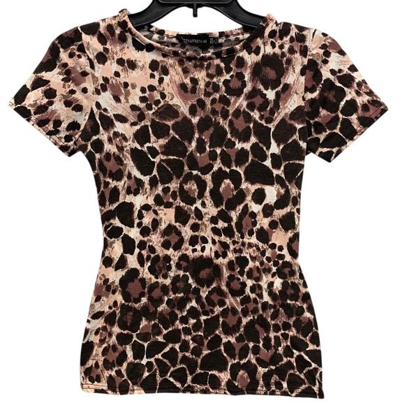New Pretty Little Things Womens Size 4 Leopard Print Short Sleeve Tee Shirt - Picture 1 of 5